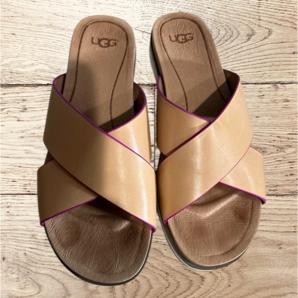 UGG Sandals Womens 7.5 Crisscross Slide Flats Comfort  Slip On - Picture 1 of 12